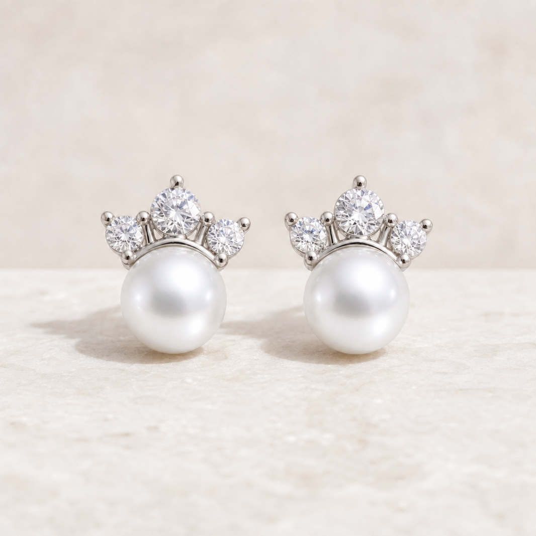Crown Australian White South Sea Pearl Stud Earrings