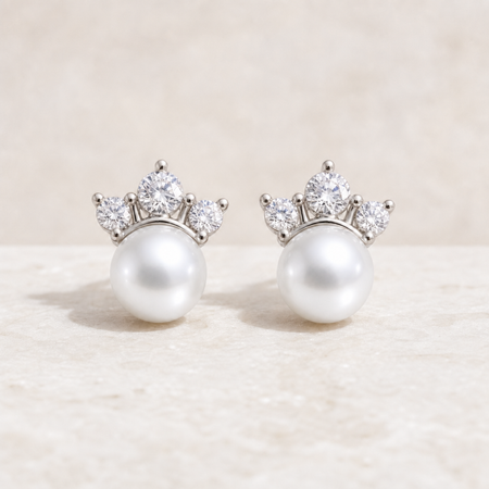 Crown Australian White South Sea Pearl Stud Earrings