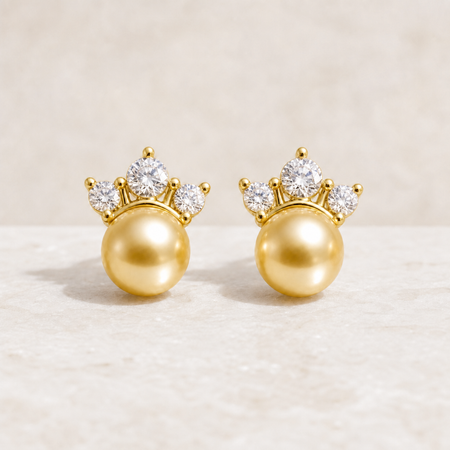 Crown Golden South Sea Pearl Stud Earrings