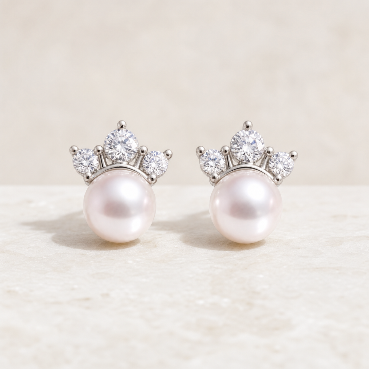 Crown Japanese Akoya Pearl Stud Earrings
