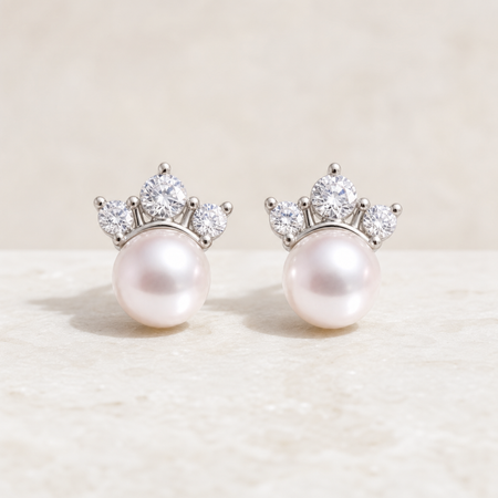 Crown Japanese Akoya Pearl Stud Earrings