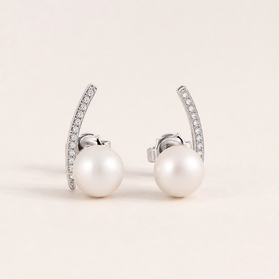 Ear Cuff white freshwater pearl cubic zirconia bar stud earrings product view