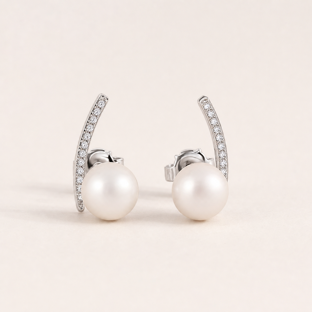 Ear Cuff white freshwater pearl cubic zirconia bar stud earrings product view