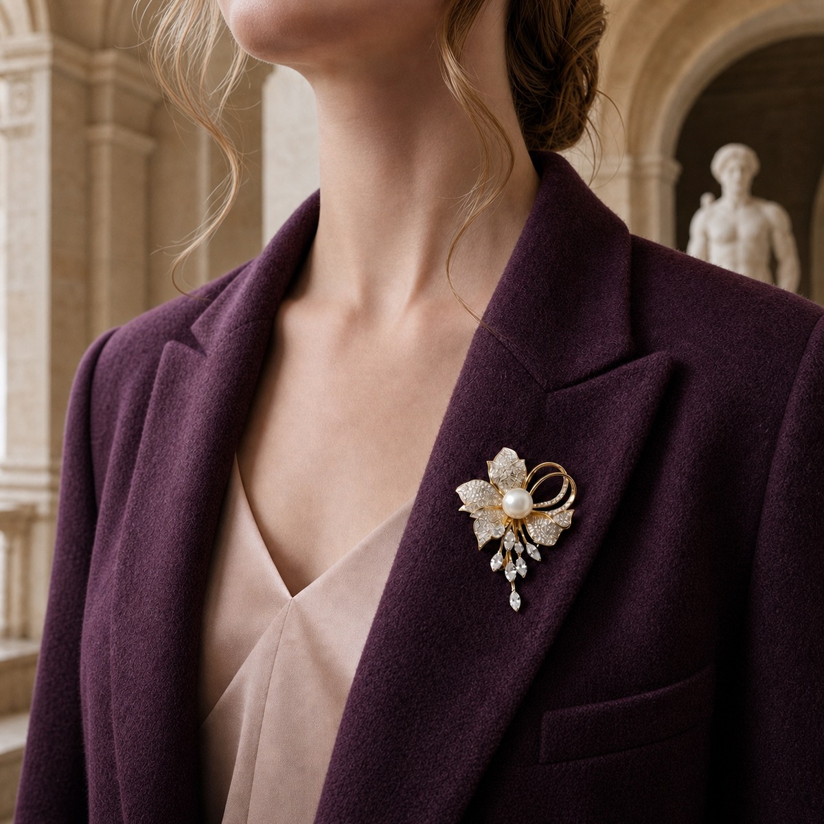 Florence 10-11mm White Freshwater Pearl Floral Cascade Brooch