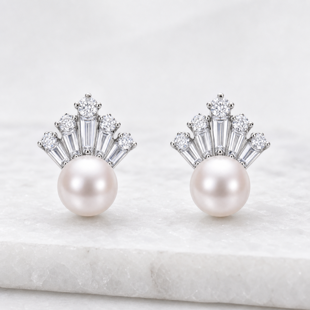 Ice Queen Freshwater Pearl Stud Earrings