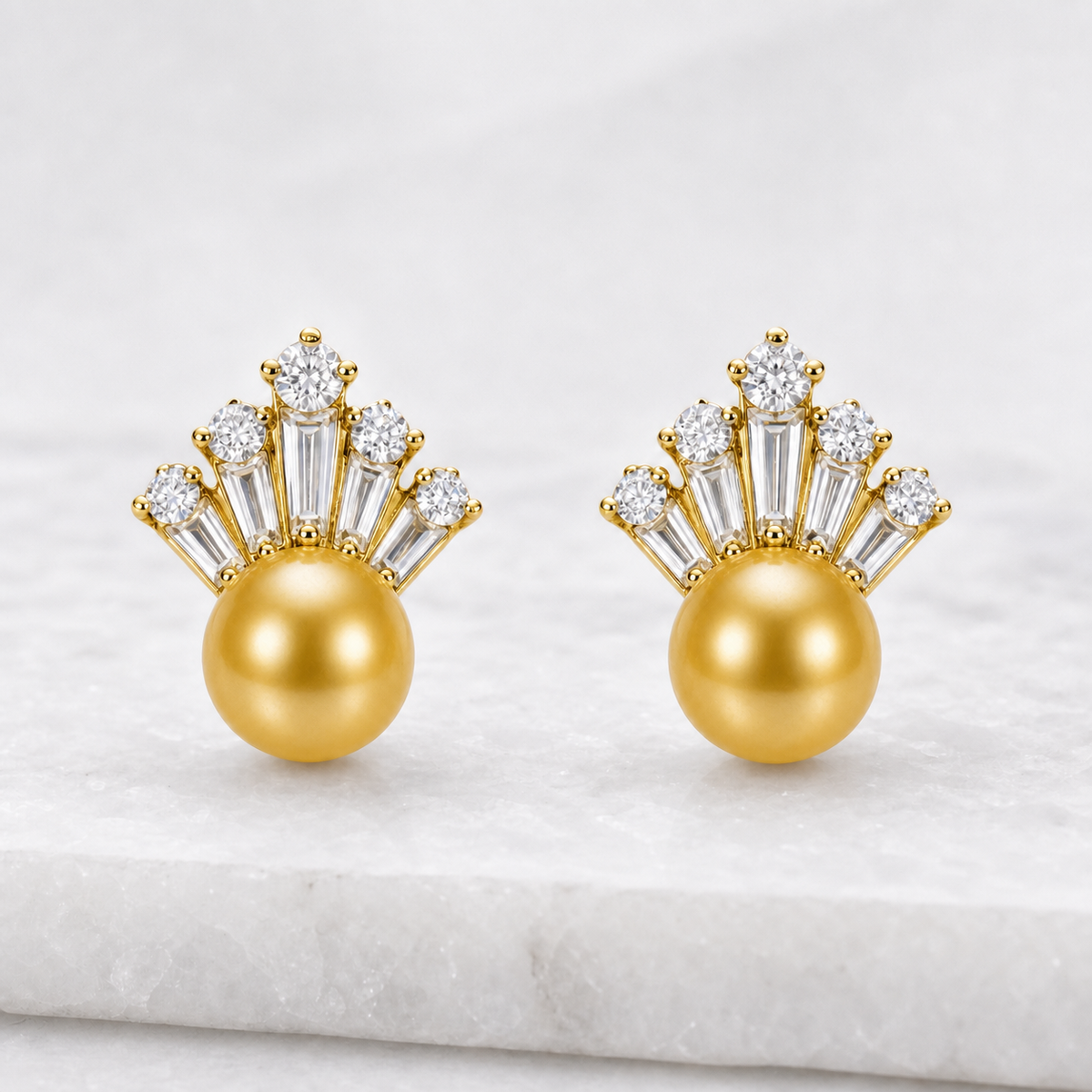 Ice Queen Golden South Sea Pearl Stud Earrings
