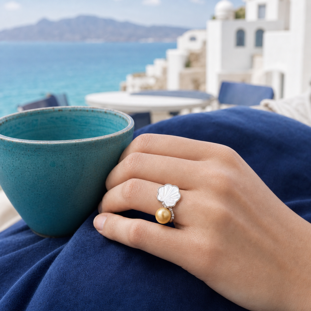 Marea Golden South Sea Pearl Ring