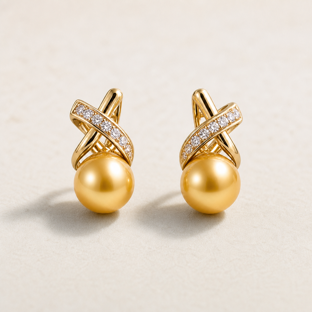 Ophelia Knot Golden South Sea pearl earrings