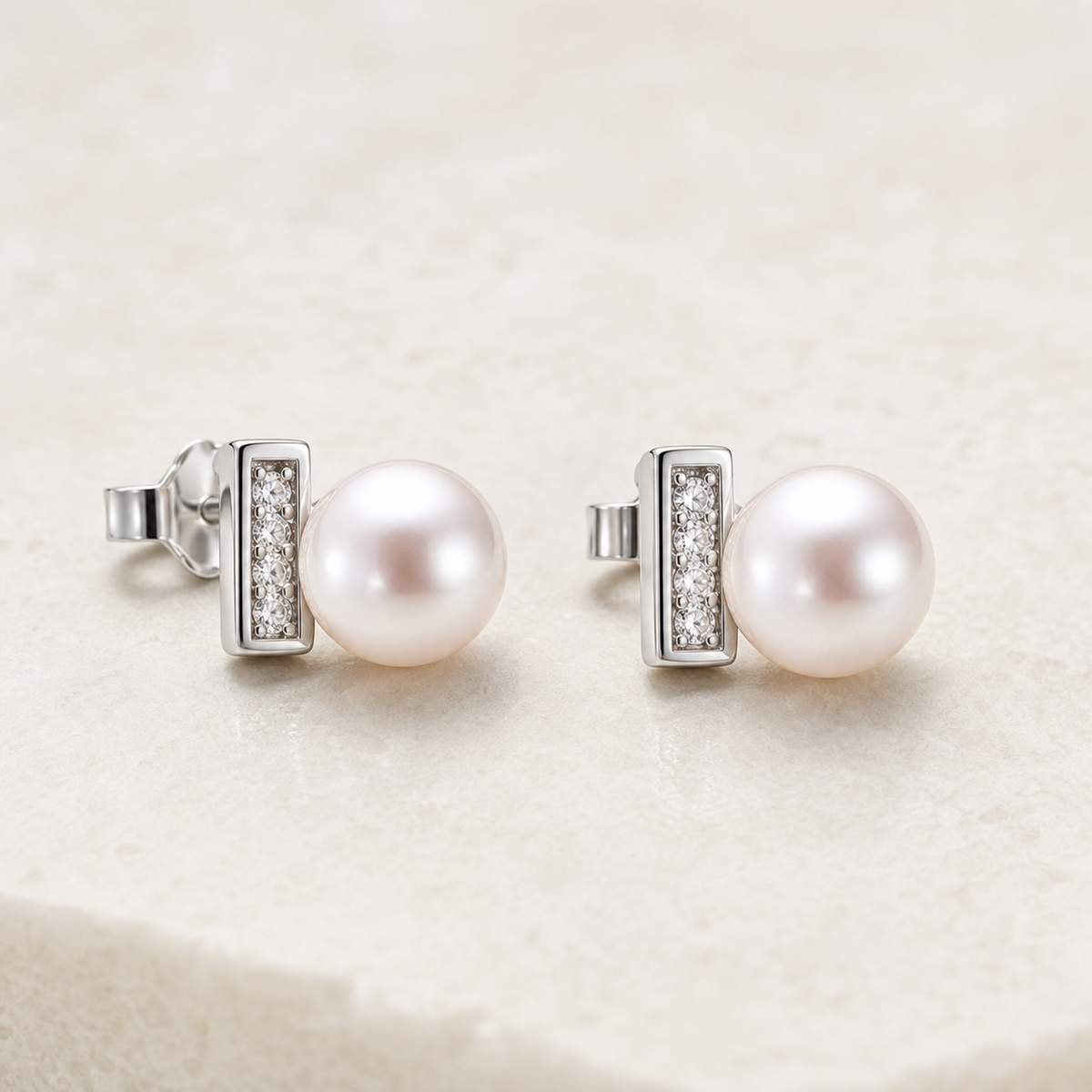 Sugar Cube Freshwater Pearl Stud Earrings