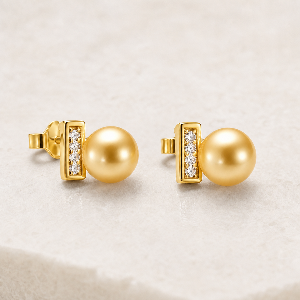 Sugar Cube Golden South Sea Pearl Stud Earrings