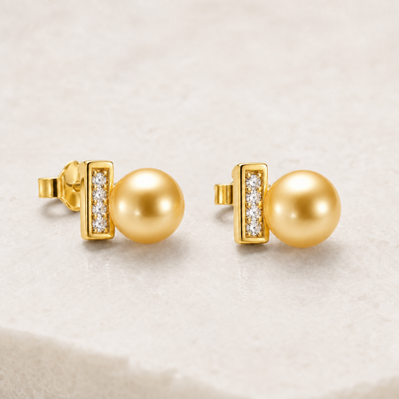 Sugar Cube Golden South Sea Pearl Stud Earrings
