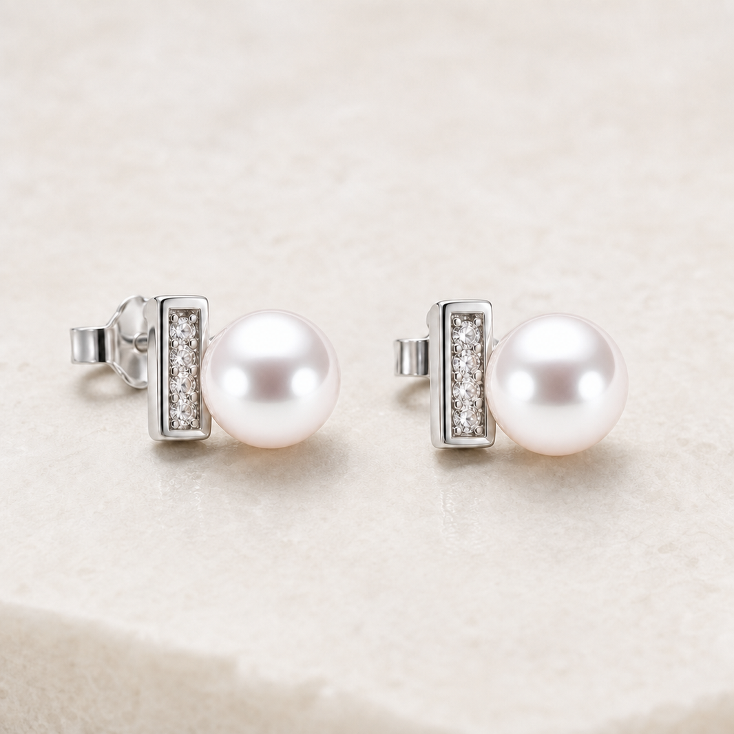 Sugar Cube Japanese Akoya Pearl Stud Earrings
