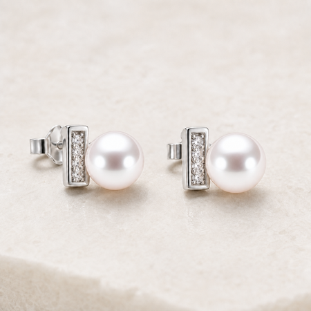 Sugar Cube Japanese Akoya Pearl Stud Earrings