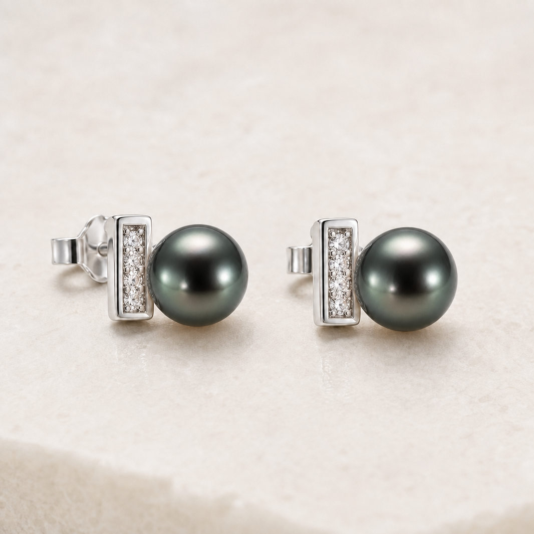 Sugar Cube Tahitian South Sea Pearl Stud Earrings
