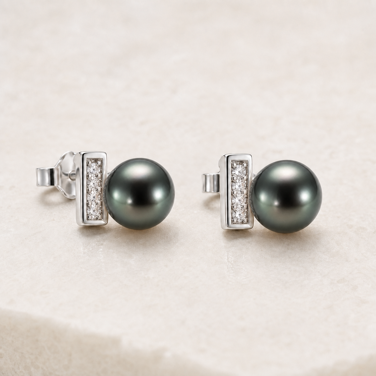 Sugar Cube Tahitian South Sea Pearl Stud Earrings