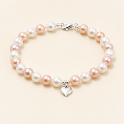 Amora 7-8mm white and rose freshwater pearl heart charm bracelet product view