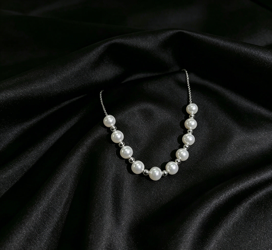 Aster pearl and silver bead necklace