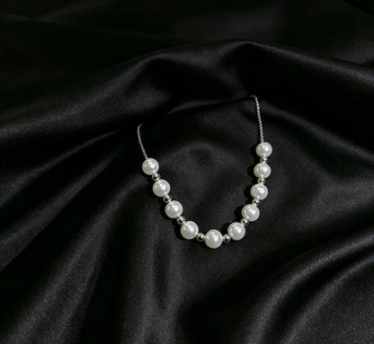 Aster pearl and silver bead necklace