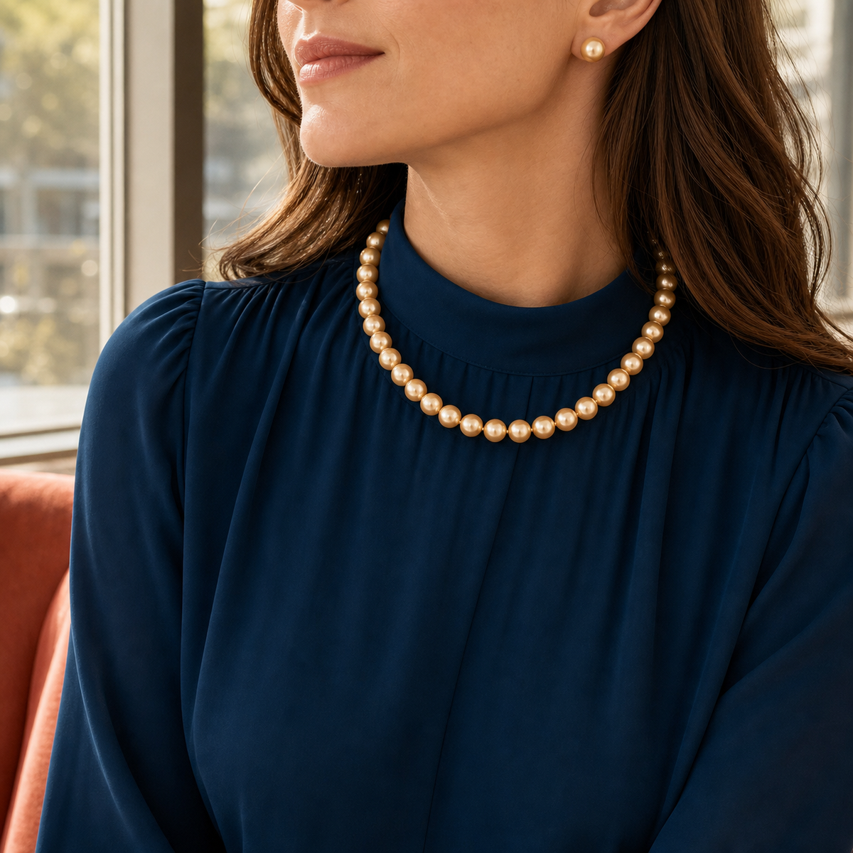 Aurelia 10-11mm Golden Freshwater Pearl Necklace and Stud Earring Set