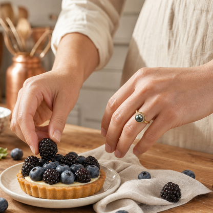 VARI Aureole Tahitian South Sea Pearl Medallion Ring styled lifestyle wearing view