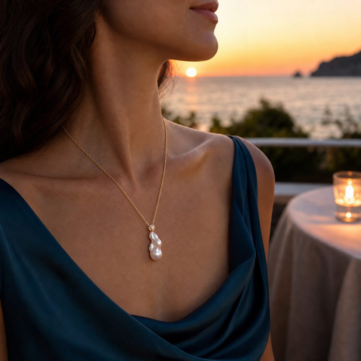 VARI Baroque Japanese Akoya Pearl Pendant styled lifestyle wearing view