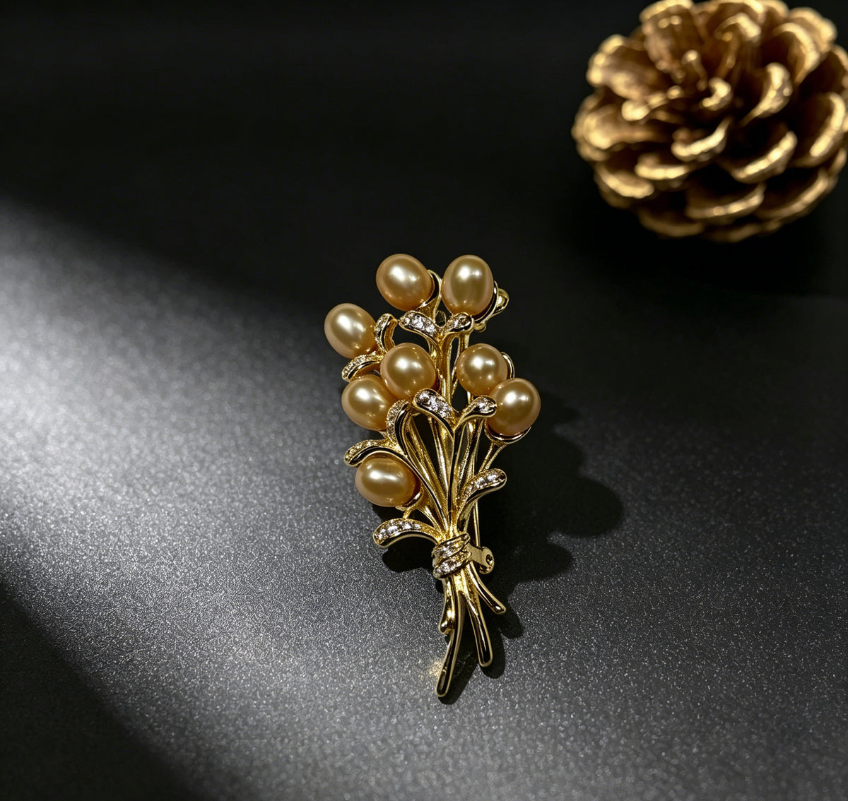 Amber Bloom golden freshwater pearl bouquet brooch