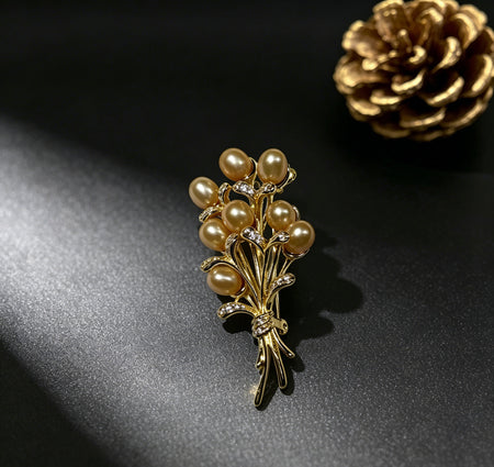 Amber Bloom golden freshwater pearl bouquet brooch