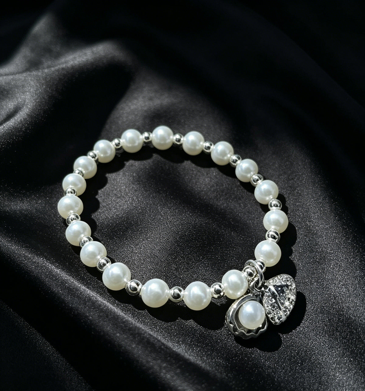 Botanica white pearl leaf charm bracelet product view