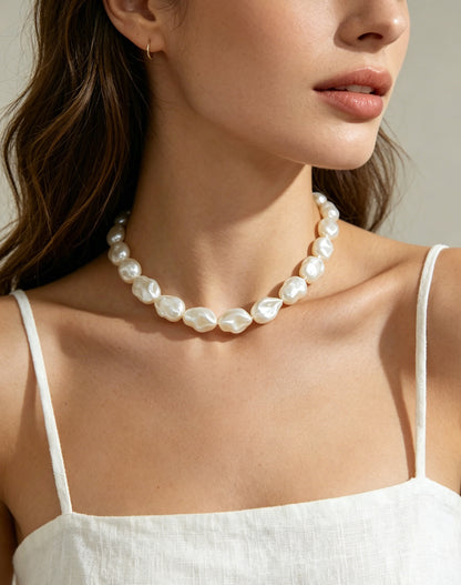 Calista large baroque pearl necklace on model