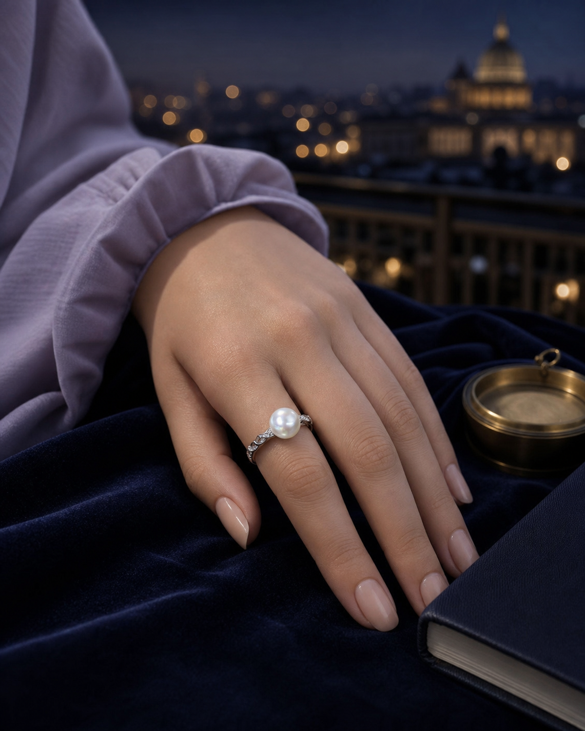 Celeste Freshwater Pearl Twisted Accent Ring worn in a lifestyle setting