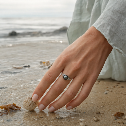VARI Chevron Tahitian South Sea Pearl Accent Ring styled lifestyle wearing view