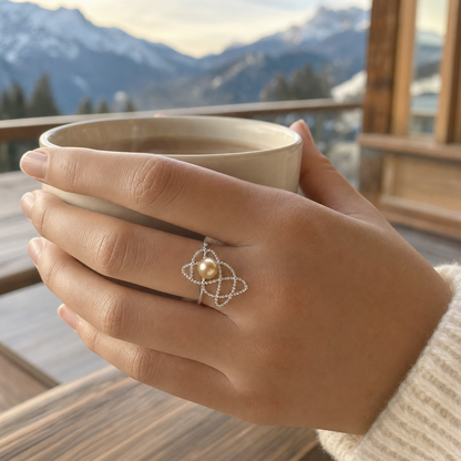 VARI Constellation Golden South Sea Pearl Lattice Ring styled lifestyle wearing view