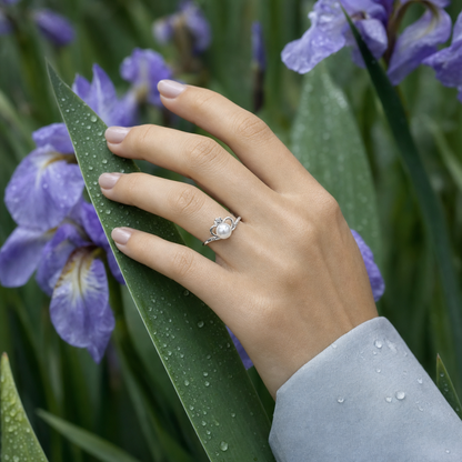 VARI Coronet Australian White South Sea Pearl Ribbon Ring styled lifestyle wearing view