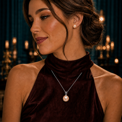 Diana 12-13mm peach freshwater pearl set - square product image