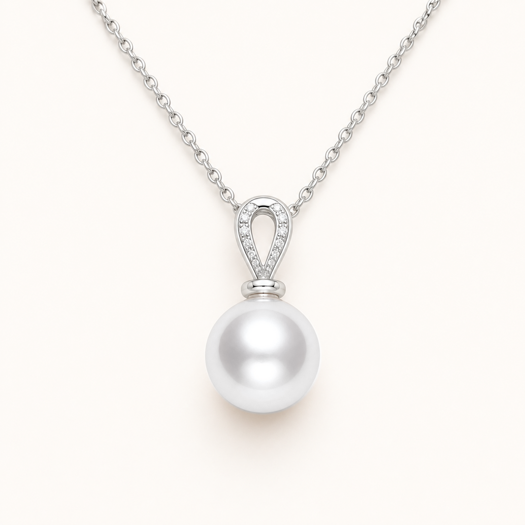 Diana White Japanese Akoya pearl cubic zirconia pendant