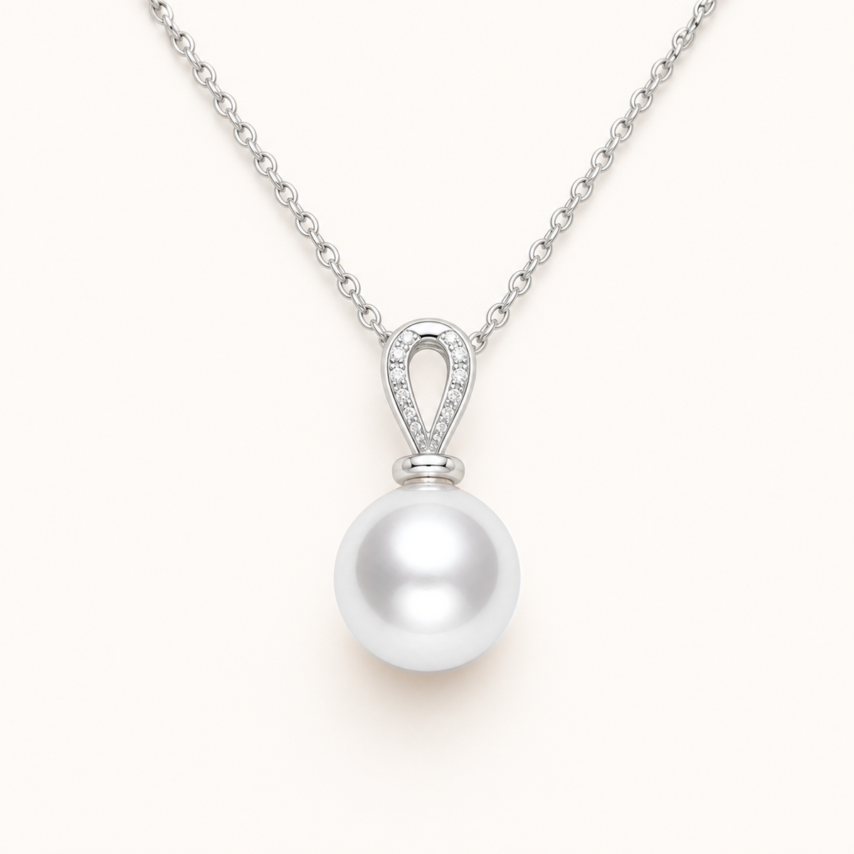 Diana White Japanese Akoya pearl cubic zirconia pendant