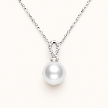 Diana White Japanese Akoya pearl cubic zirconia pendant