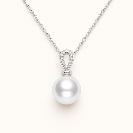 Diana White Japanese Akoya pearl cubic zirconia pendant