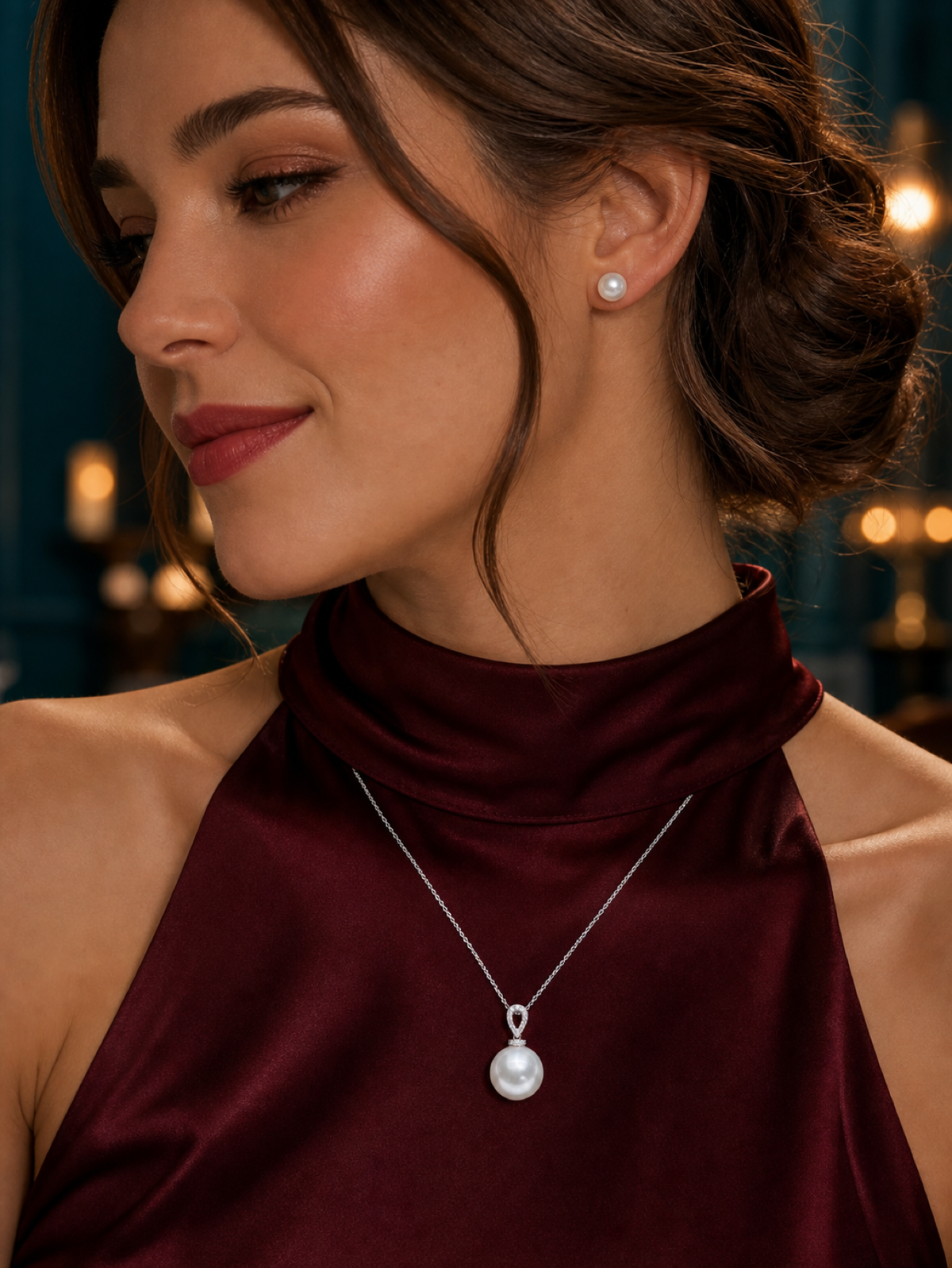 Diana 11-12mm Australian White South Sea Pearl Pendant and Stud Earring Set