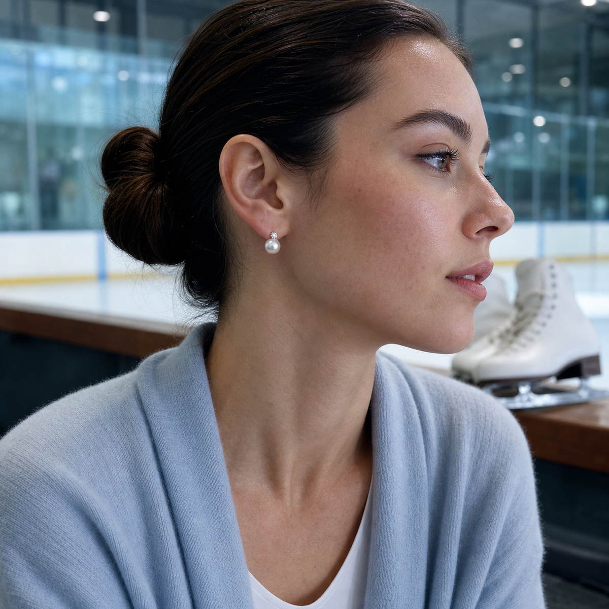 VARI Diana Japanese Akoya Pearl Stud Earrings styled lifestyle wearing view