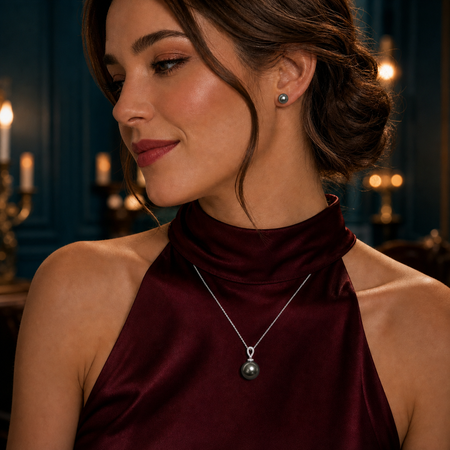Diana 9-10mm Tahitian Pearl Pendant and Stud Earring Set
