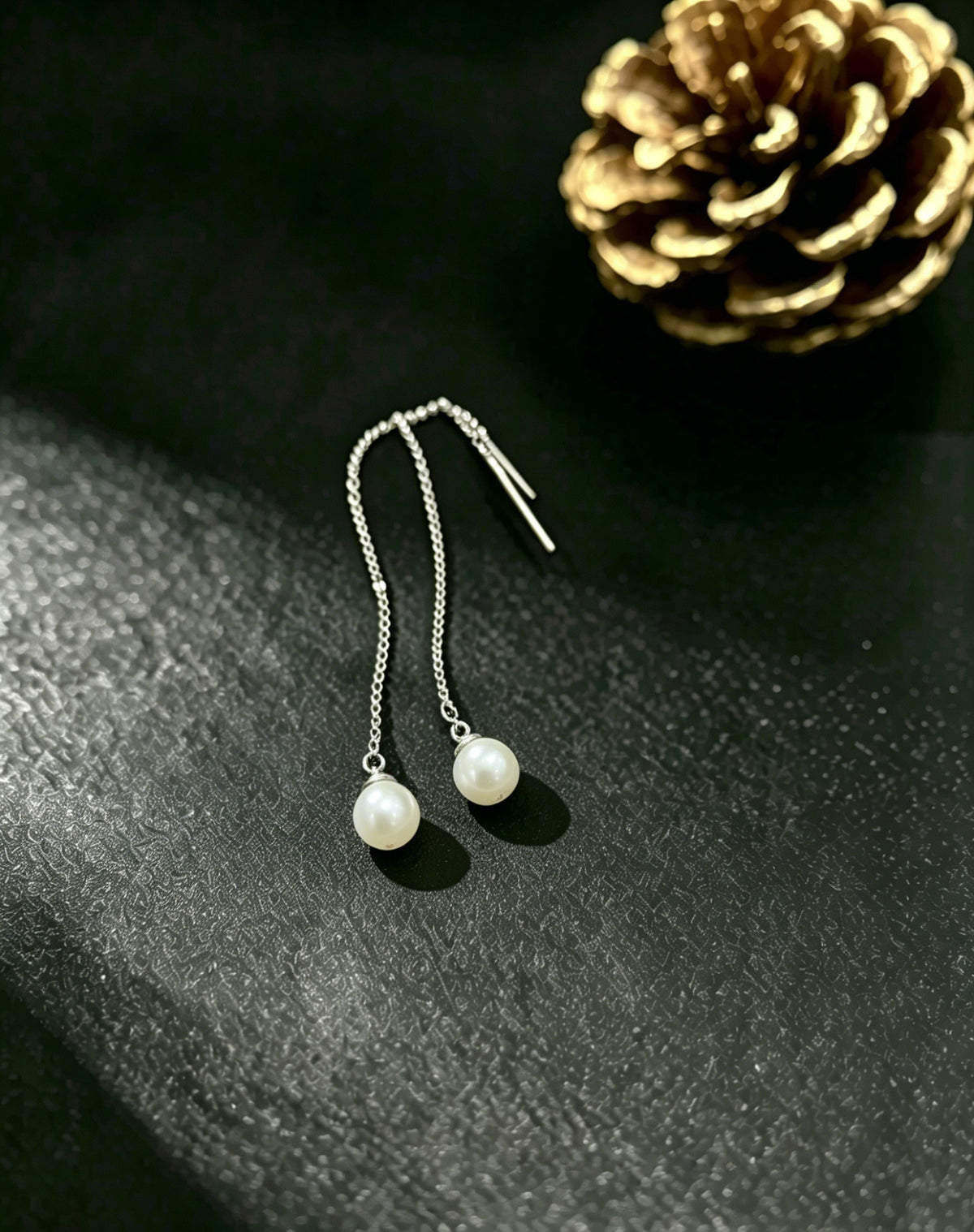 Asteria white pearl threader earrings product view