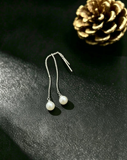 Asteria white pearl threader earrings product view