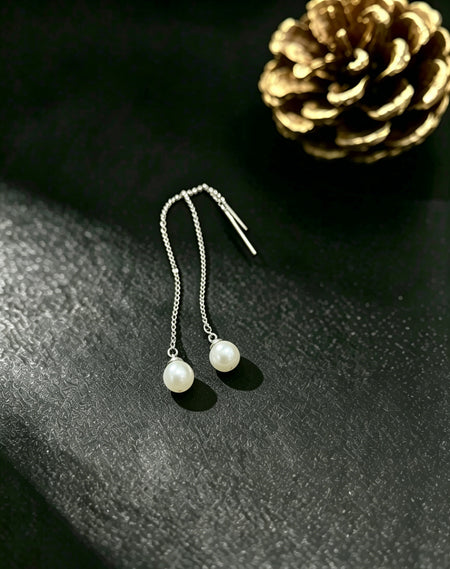 Asteria white pearl threader earrings product view
