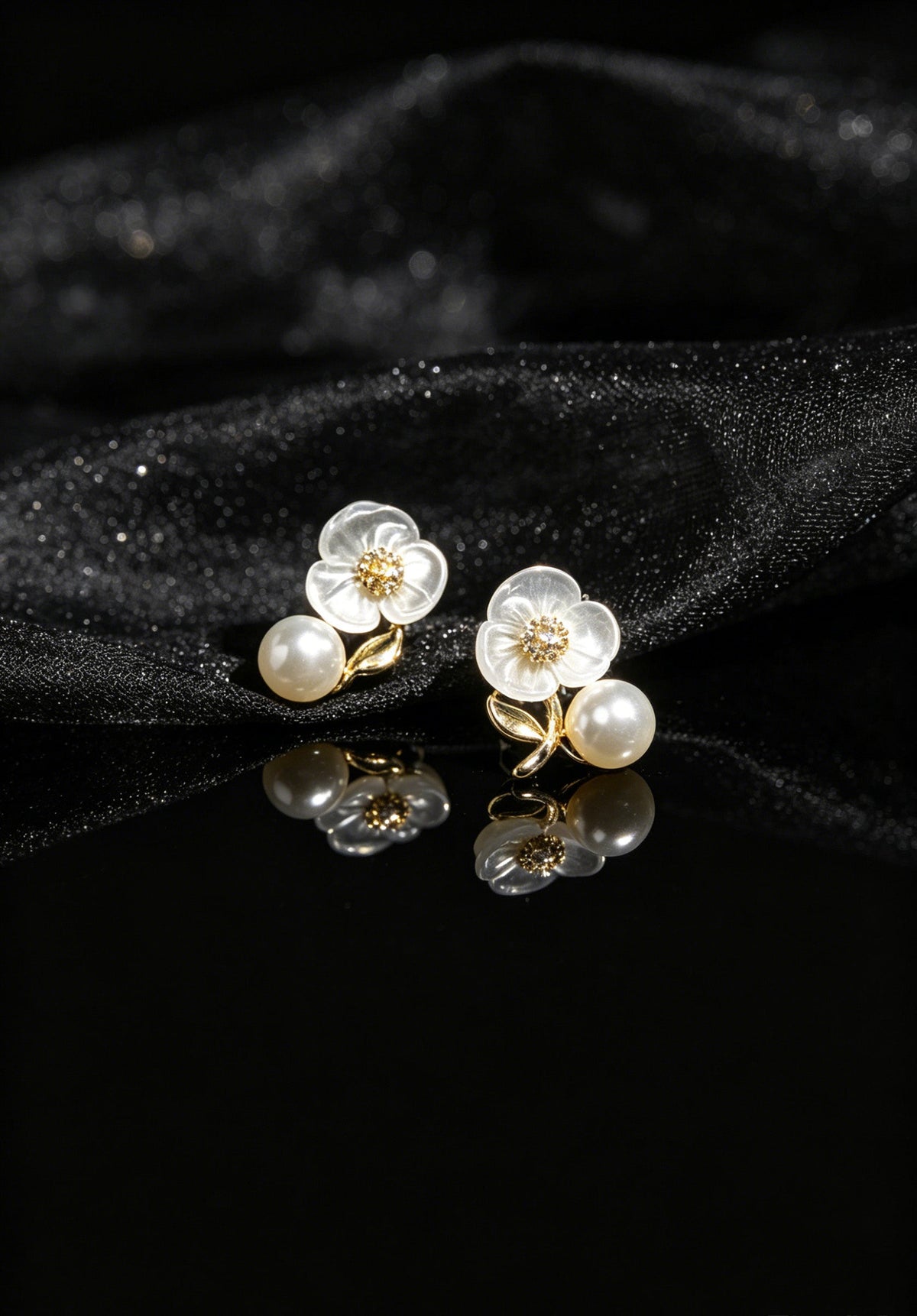 Archived source Camellia 7-8mm White Freshwater Pearl & Mother-of-Pearl Flower Earrings image 1