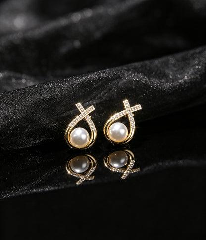 Archived source Seraphine 8-9mm White Freshwater Pearl Ribbon Loop Earrings image 1