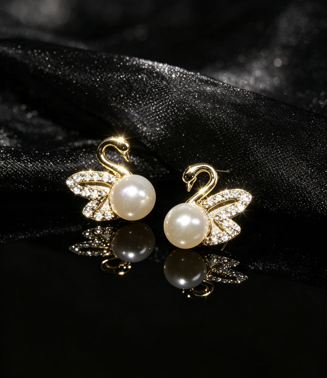 Archived source Cygnus 9-10mm White Freshwater Pearl Swan Earrings image 1