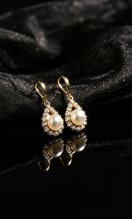 Archived source Aurelia 9-10mm White Freshwater Pearl Teardrop Halo Drop Earrings image 1