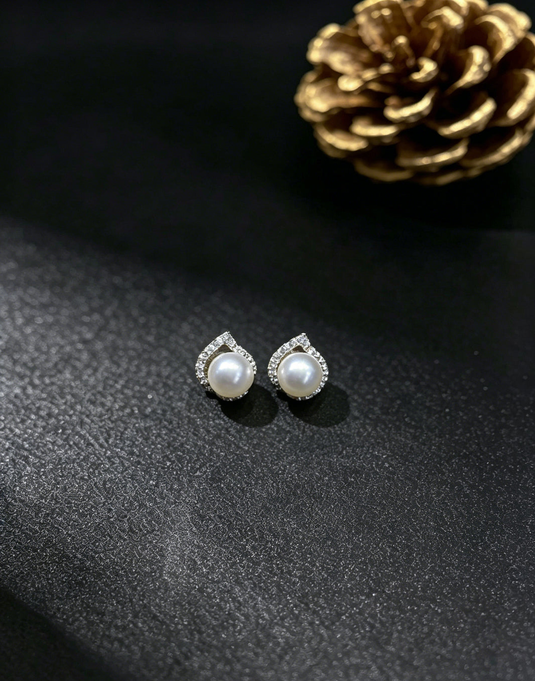 Mirelle white pearl teardrop halo stud earrings product view