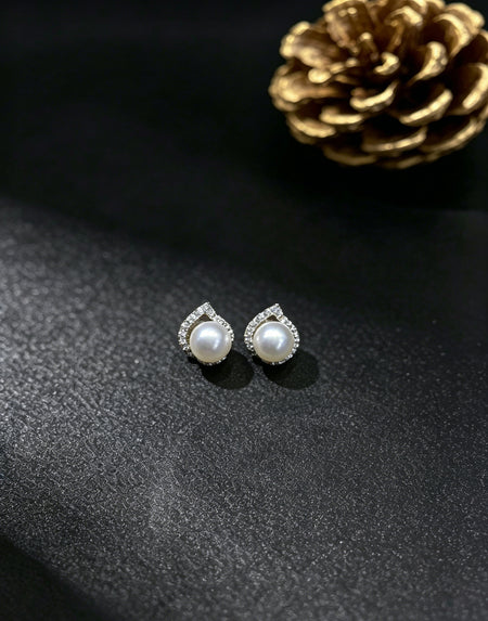 Mirelle white pearl teardrop halo stud earrings product view